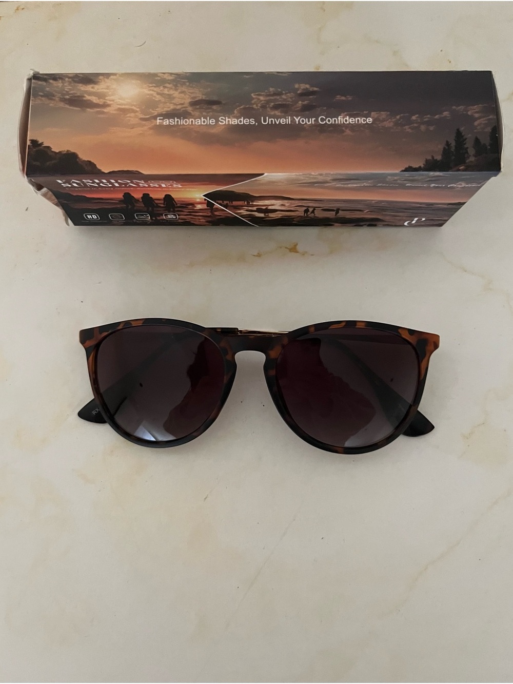 Tortoiseshell Round Sunglasses with Dark Lenses